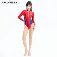 AMORESY Lachesis ซีรีส์แขนยาวจับคู่สีซิปหน้าสองหัวสลิมคอสเพลย์ชุดว่ายน้ำลำลอง