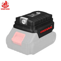 ONEVAN อะแดปเตอร์แบตเตอรี่พร้อมไฟ LED ทำงานสำหรับ Makita 14.4V/18V Li-On แบตเตอรี่ BL1830 BL1430 Dual USB Converter พร้อมหลอดไฟ LED สำหรับแบตเตอรี่ Makita 18V