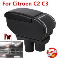 For Citroen C2 armrest box For Citroen C2 C3 Car Armrest Storage Box Cup Holder Modification Accessorissories with USB LED light Pipe Fittings Accesso