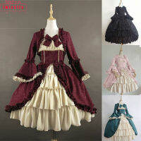 IMIXCITY ชุดเดรสสตรีคอเหลี่ยมสไตล์ย้อนยุค Gothic Palace เอวเย็บ Bowknot Dress