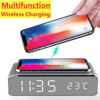 Wireless Charger Pad Stand นาฬิกาปลุกเครื่องวัดอุณหภูมิหูฟังเครื่องชาร์จศัพท์ Fast Charging Dock Station สำหรับ Samsung