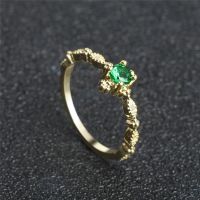 Cute Dainty Womens Gold Plated Green Diamond Rings Delicate Rings Gemstone Rings Wedding Jewelry