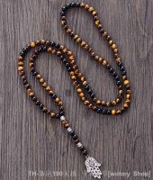 【CW】☂﹍  Mens Necklaces 6MM Tiger Onyx Antique Beads Hamsa Hand Pendant Mens Rosary Necklace Man Couples Jewelry Bijou