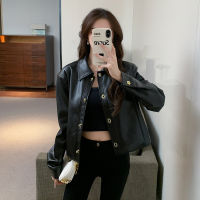 Gifts This YearS Popular Jacket Pu Gold Buckle Black Leather Clothes Female Casual Hot Locomotive Short 2022 New