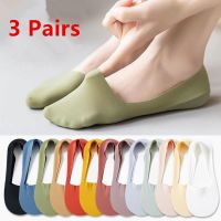 3 Pairs Women Socks Summer Invisible Thin Ice Silk Silicone Non-slip Low Cut Short Ankle Boat Slippers Casual Cotton Socks