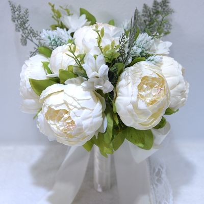 [AYIQ Flower Shop] ช่อดอกไม้งานแต่งงานช่อดอกไม้เจ้าสาวประดิษฐ์ดอกโบตั๋นผ้าไหมดอกไม้เพื่อนเจ้าสาวช่อดอกไม้งานแต่งงานช่อดอกไม้เจ้าสาว Buque De Noiva GC5