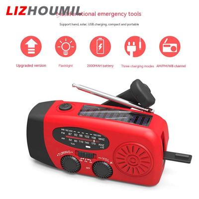 LIZHOUMIL ที่ชาร์จแบตสำรองแบตเตอรี่2000Mah วิทยุพลังงานแสงอาทิตย์ฉุกเฉินแบบพกพาแสงแฟลชสว่างมากๆกันน้ำ