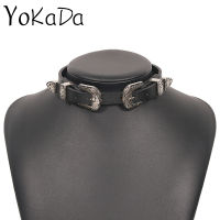 YOKADA สร้อยโชคเกอร์โลหะผสมส่วนบุคคลสร้อยคอหนังสำหรับผู้หญิงหัวเข็มขัดโลหะแฟชั่น Choker เครื่องประดับแฟชั่น