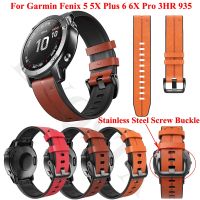 ▨❒✢ 22 26mm Leather Quick Release Watch Straps For Garmin Fenix 7 7X 6 6X Pro 5X 5 3HR 935 945 Easyfit Wristband Silicone Watchbands