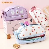 【CC】㍿☢☌  cute pencil case school Stationery storage bag Leather cosmetic big pen gifts for girl kawaii box