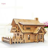 IVYAN บ้านวิลล่าปริศนาไม้แบบ DIY 3D ชิงช้าสวรรค์ไม้ไผ่ปราสาทการศึกษาเด็ก/เด็กวัยหัดเดิน