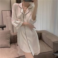 Silk nightgown web celebrity 2022 new female summer fashion ice silk pajamas dress hot