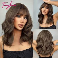 【jw】☬ Dark Short Wavy Wigs with Bangs Medium Bob Synthetic Wig for Afro Resistant Hair