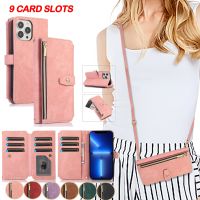 Crossbody Zipper Wallet Phone Case for iPhone 13 12 11 Pro Max Mini X XS X 8 7 Plus SE 2 3 Card Holder Lanyard Leather Cover