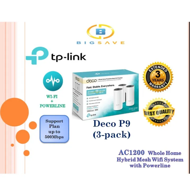 TP-LINK DECO P9(3-PACK) AC1200 WHOLE HOME HYBRID MESH WIFI SYSTEM WITH ...