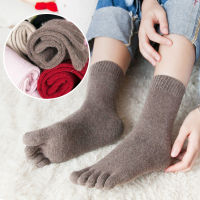 3 Pairs Women Wool Socks with Toes Winter 5 Fingers Mid-tube Solid Color Thick Sweat-absorbent Warm Woman Casual Split Toe Socks