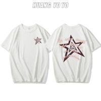 HUANGYOYO เสื้อยืดแขนสั้นสำหรับผู้หญิง,เสื้อยืดผ้าฝ้าย100% ตัวอักษรทรงหลวมดาว