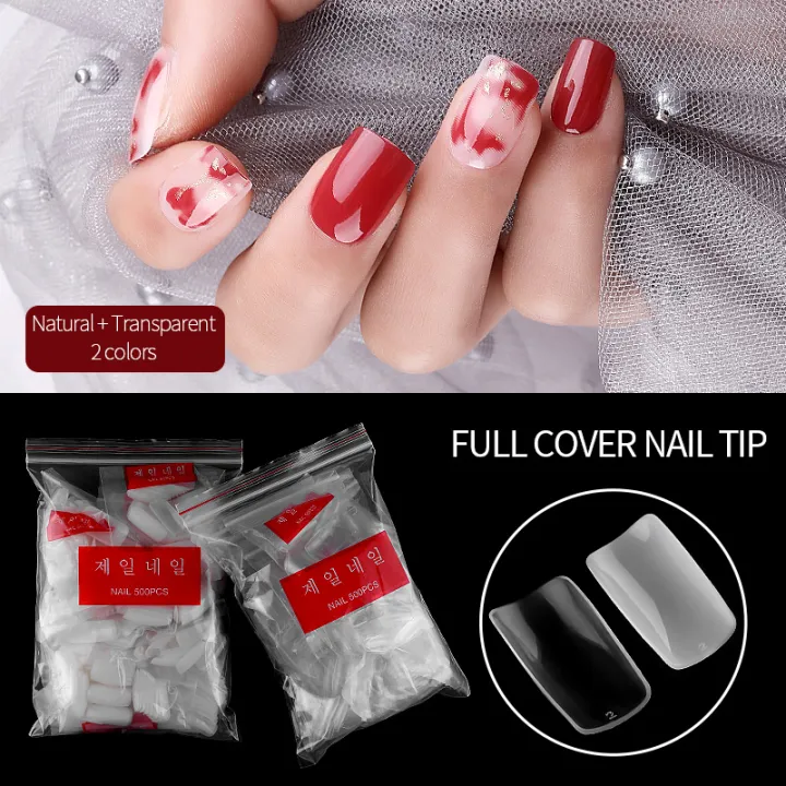 Pinpai 500pcs Clear Natural Half Cover Fake Nail Art Tips Long Extension Square False Nail Artificial Tip Flexible Resin Fingernail Lazada