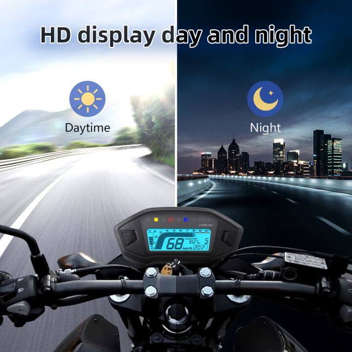 2023เครื่องวัดความเร็วมอเตอร์ไซด์ใหม่10000rpm-lcd-digital-moto-dashboard-7สีปรับได้พร้อมเครื่องวัดระยะทางสำหรับ1-2-4สูบ