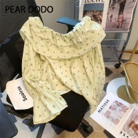 เสื้อแขนยาวสำหรับผู้หญิงมีไฟสำหรับดอกไม้เปิดไหล่เกาหลี PEAR DODO