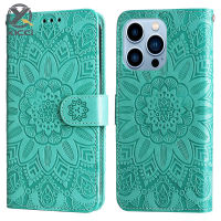 XICCI Flip Case สำหรับ iPhone 14/14 Plus/ 14 Pro/ 14 ProMax เคสโทรศัพท์ Sunflower Embossing Magnetic Leather Wallet ฝาครอบโทรศัพท์