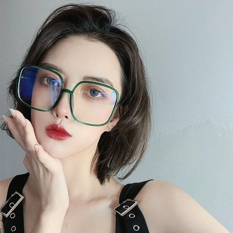 Ins Trendy Green Glasses Instafamous Large Frame Face Without Makeup Glasses  Glasses Female Student Korean Style Plain To Make Big Face Thin-Looked |  Lazada