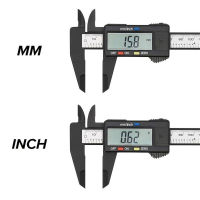 1ชิ้นไมโครมิเตอร์หัวเลื่อนดิจิตอล LCD เวอร์เนียคาลิปเปอร์150มม. (6นิ้ว) เวอร์เนียคาลิปเปอร์มีหน้าปัดอิเล็กทรอนิกส์วัดความลึกของภายในภายนอกเส้นผ่าศูนย์กลางเครื่องมือการวัดความหนานิ้วมิลลิเมตรไม้บรรทัดดิจิตอลคาร์บอนไฟเบอร์