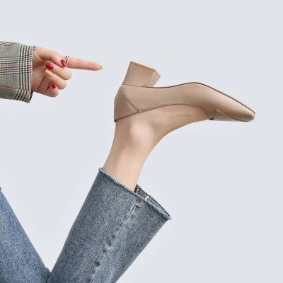 2023 Spring and Summer New High Quality Chunky Heel Mid-Heel Low-Cut High Heels Korean Style Work Shoes Comfortable Shoes Women