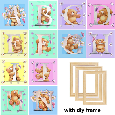 5D DIY Round Diamond Painting Embroidery Letter of The Alphabet Diamond Mosaic Kits Art Home Decor Picture with DIY Frame