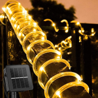 LED Tube Light 8 Modes Solar Powered String Rope Lights Waterproof for Garden Patio Fence Balcony Yard Tree Decoration Lighting