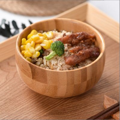1Piece Chinese Style Natural Bamboo Bowl Hand-carved Round Bowl Safe Non-toxic Baby Feeding Rice Bowl Eco-friendly Tableware