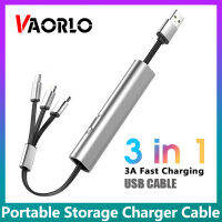 VAORLO 3 In 1สายชาร์จแบบพกพาอะลูมินัมอัลลอยดึงสามารถใส่ได้กับ iPhone สายชาร์จ USB 14 ProMax 13 Pro 12สำหรับโทรศัพท์ไมโครชนิด C