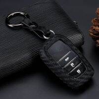 dghjsfgr WFMJ Carbon Fiber Silicone Remote Smart Key Chain Holder Cover Case for Toyota Mirai Highlander RAV4 Land Cruiser Crown Fortuner