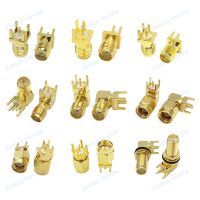 1Pcs Gold Brass SMA / RP-SMA Male / Female Solder PCB Mount Jack Right Angle Coaxial RF Coaxial SMA Connector Electrical Connectors