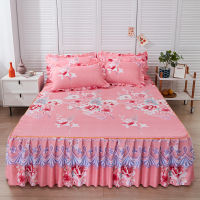 3pcs Bed Skirt Linen Set Bedsheets with Pillows Case for Double Bedding 2 Seater Bedspreads King Queen Size 2 People Nordic Pink