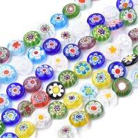 1Strand  Flat Round Handmade Millefiori Glass Beads Mixed Color 12x5mm Hole: 1mm about 32pcs/strand 14.1 inch