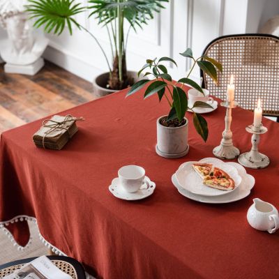 ผ้าปูโต๊ะสีขาวบอลสีส้มคริสต์มาสวันหยุดผ้าปูโต๊ะธรรมดาผ้าฝ้ายล้างในครัวเรือนสี่เหลี่ยมผืนผ้า