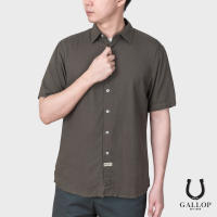 GALLOP : LINEN CASUAL SHIRT เสื้อเชิ๊ตผ้าลินินแขนสั้น รุ่น GW9023-สี Mocha -เขียวอมน้ำตาล / ราคา 1,490.-