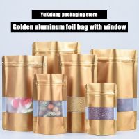 【DT】 hot  Custom Printed Frosted Gold Aluminum Foil Free-Standing Zipper Window Bag Nut Tea Sealed Moisture Proof Packaging