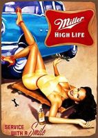 แม่มดเบียร์ Miller High Life นั่งอยู่บนพระจันทร์เสี้ยวเหล็กสไตล์วินเทจโฆษณาแผ่นโลหะประดับผนังป้ายศิลปะตกแต่งผนังโลหะ SPS15โปสเตอร์ Shots นิ้ว