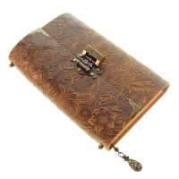Embossed Pattern Soft Leather Travel Notebook with lock Key Diary Notepad Kraft