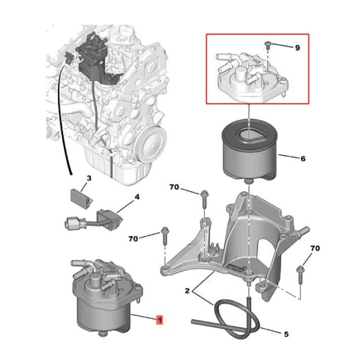 Fuel Filter Head Cap 9809757980 for Citroen C3 C4 C5 Peugeot 207 208