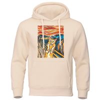 Orange Cat Spoof Art Famous Painting Printed Men Hoodie Autumn Casual Sweatshirt Fashion Loose Clothes Oversize Pullovers Size XS-4XL