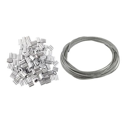 101 Pcs Accessories: 1 Pcs Flexible Stainless Steel Wire Rope Cable &amp; 100 Pcs Aluminum Crimping Loop Sleeve, for 3Mm Diameter Wire Rope and Cable