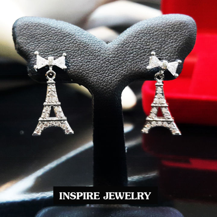 inspire-jewelry-ต่างหูรูปมงกุฏ-rose-gold-ต่างหูเกรดพรีเมี่ยม-ฝังขอบและยอดมงกุฏด้วยเพชรสวิส-งานจิวเวลลี่-ขนาด-1-5x1-5cm-พร้อมกล่อง