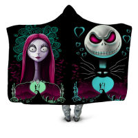 Jack &amp; Sally Cartoon Blanket Microfiber For Adults Kids Night Before Christmas Printed Sherpa Fleece Wearable Blanket