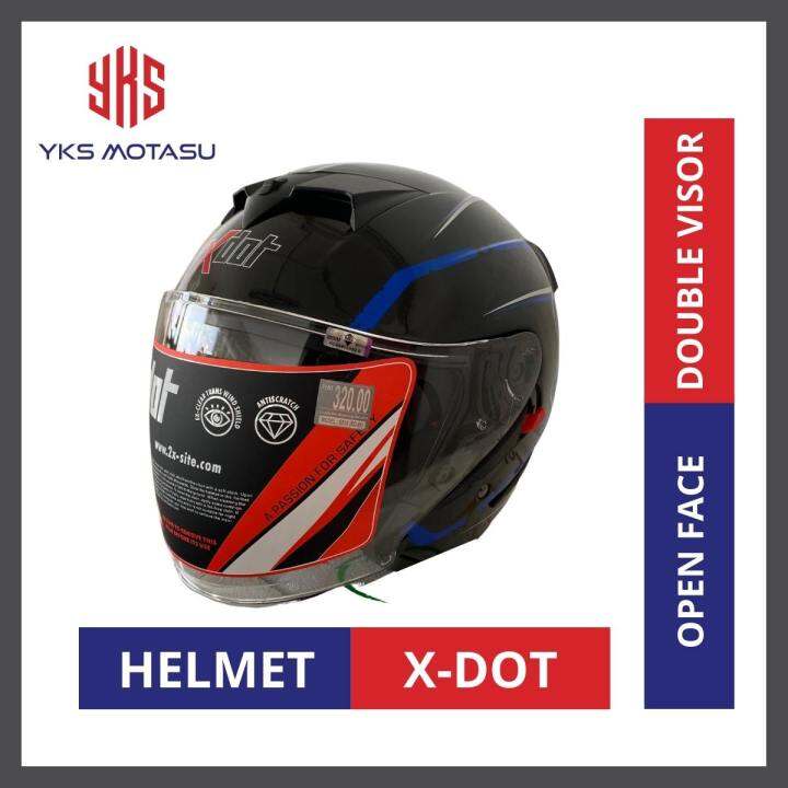 Xdot G515 BLACK GP AIR BLUE DOUBLE VISOR OPEN FACE HELMET | Lazada