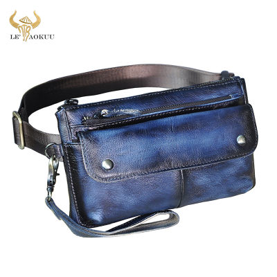 Cowhide Leather men Casual Fashion Travel Fanny Waist Belt Bag Chest Sling Bag Design Bum 7" Phone Case Pouch Male 8136-G