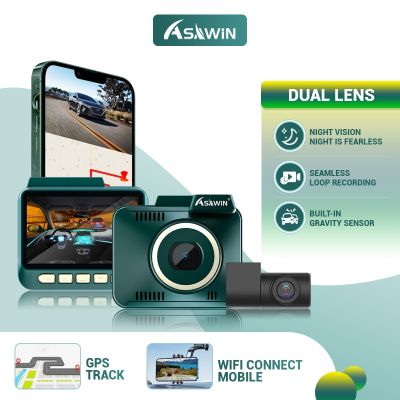 Asawin A18 WIFI กล้องติดรถยนต์ เลนส์คู่ การบันทึก GPS ในตัว กล้องติดรถยนต์ ด้านหน้าและด้านหลัง การควบคุม APP แชร์ การมองเห็นตอนกลางคืน HDR WDR