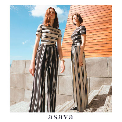 [asava ss22] asava High-Rise stripe pants กางเกงผู้หญิง อาซาว่า ขายาว แต่งจีบหน้า เชือกผูกเอว